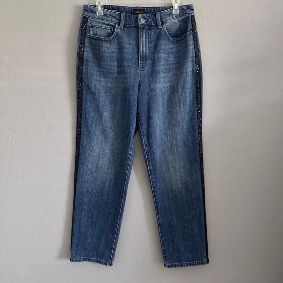 Talbots High Waist Straight Ankle Jeans Sz 8 Sequin Stripe Stardust Wash - Picture 12 of 16